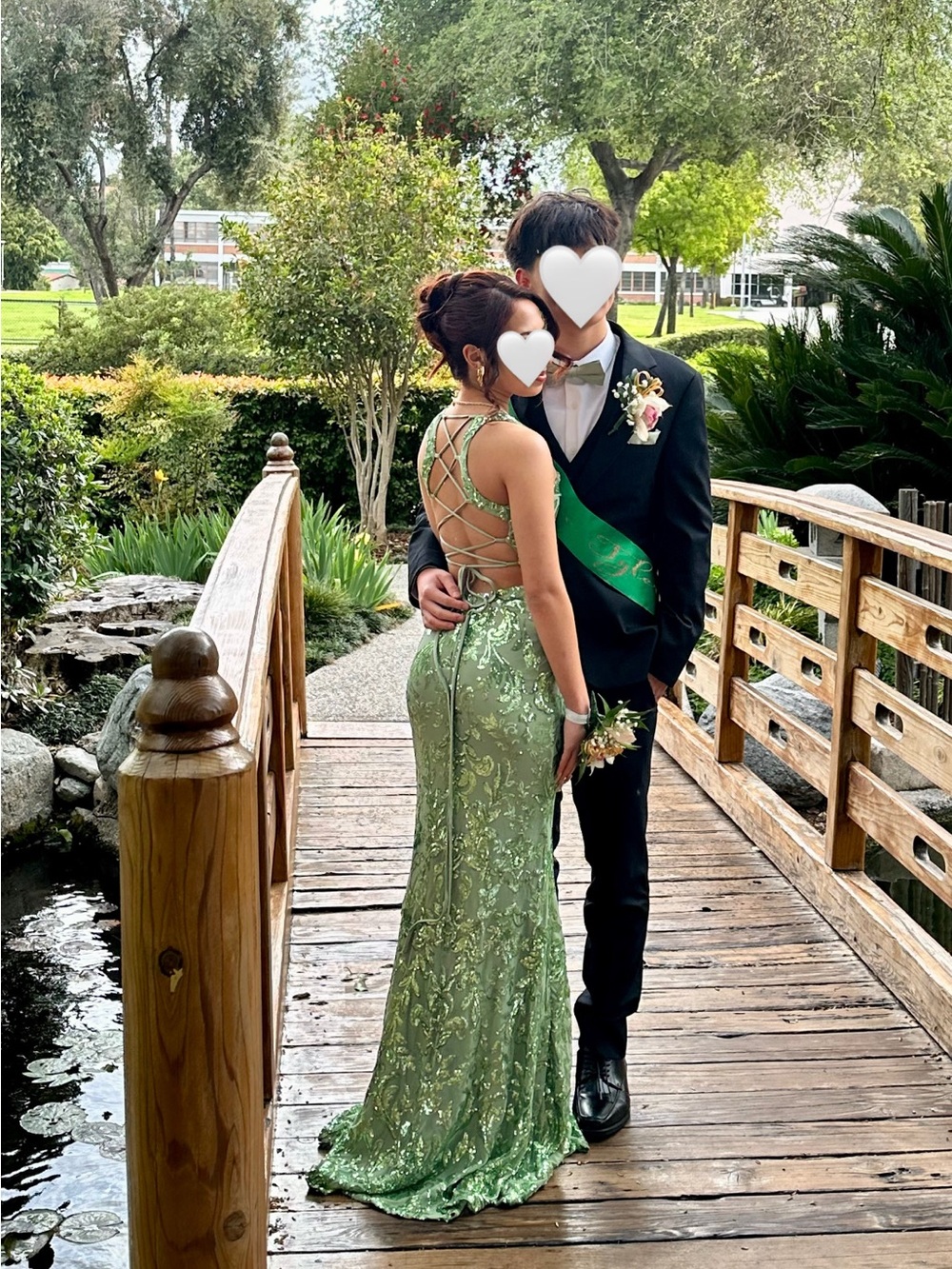 Windsor Sage Green Sequin Lace Backless Prom Dress